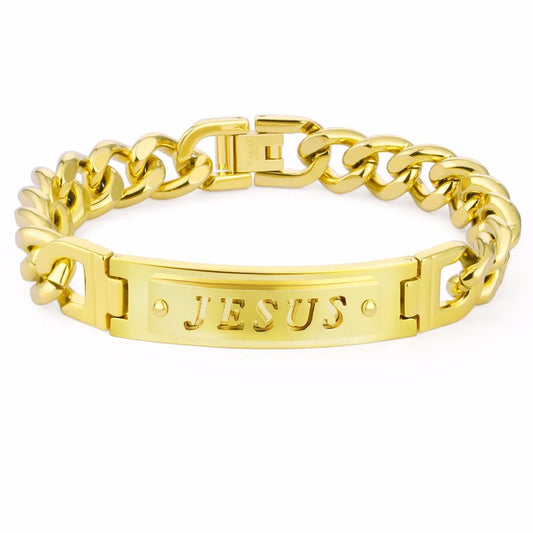 Men Link Chain Bracelets Engraved Jesus Bracelet Stainless Steel Jewelry