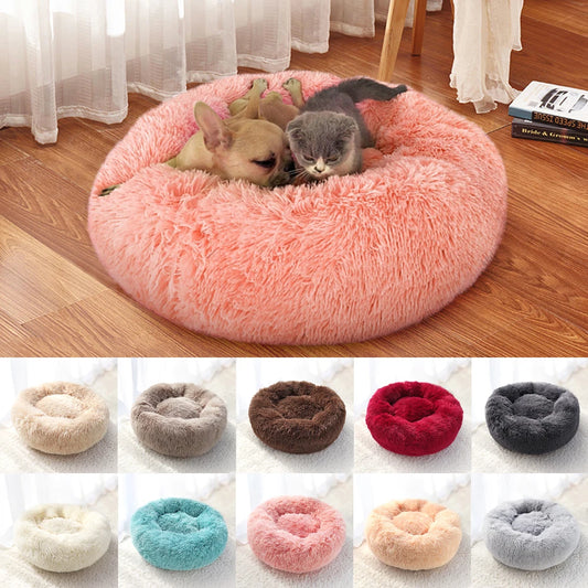 Long Plush Cat Bed House Soft Round Cat Bed Winter Pet Dog Cushion Mats