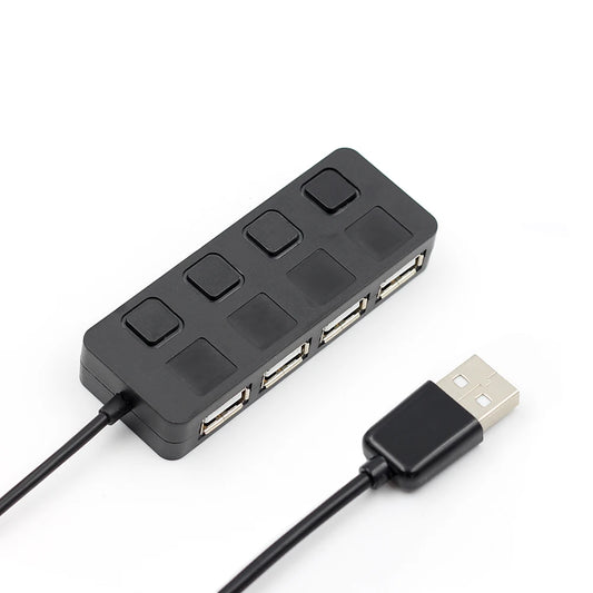 High Speed Slim 4 Ports USB 2.0 Hub LED USB Hub Splitter With Power on/Off