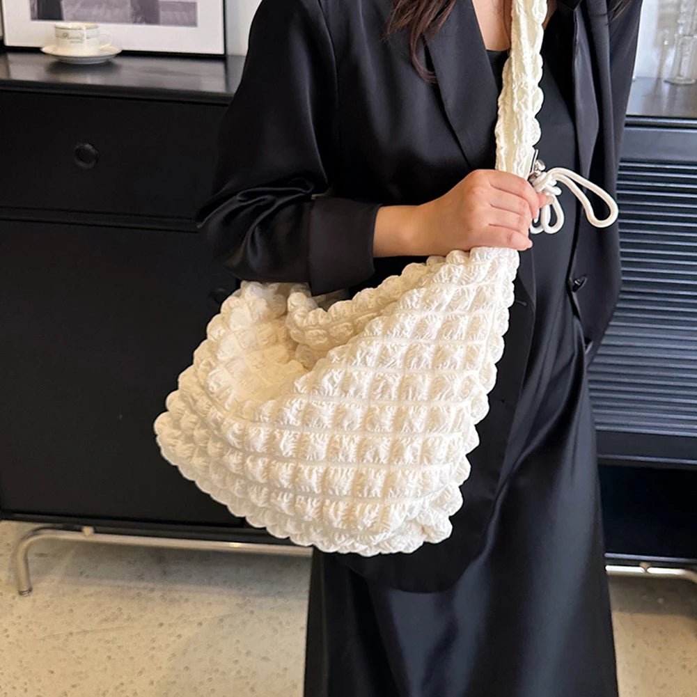 Women Shoulder Bags Cute Pleated Bubbles Handbags Large Capacity Female