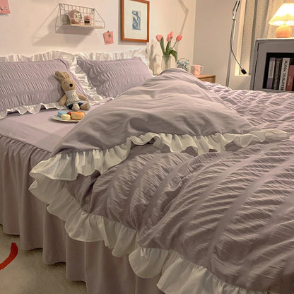 Princess Style Seersucker Ruffles Kawaii Bedding Set