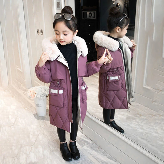 2023 New Brand Children Girl Jacket Thick Long Winter Warm Coat Fashion