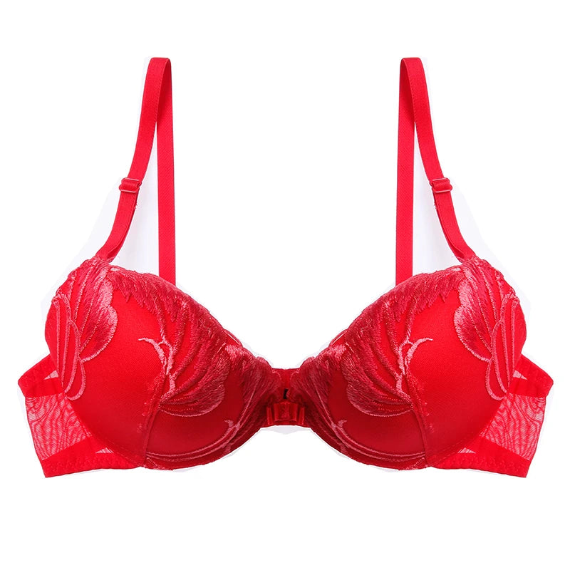 Women's Sexy 3/4 Cup Push Up Bras Lingerie Floral Black Red Blue Grey Bra