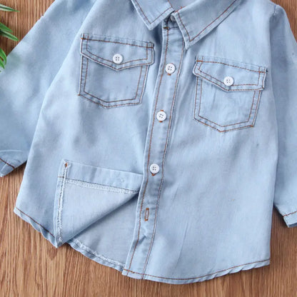 2020 Brand New Toddler Infant Child Kids Baby Boys Denim Shirt Long Sleeve