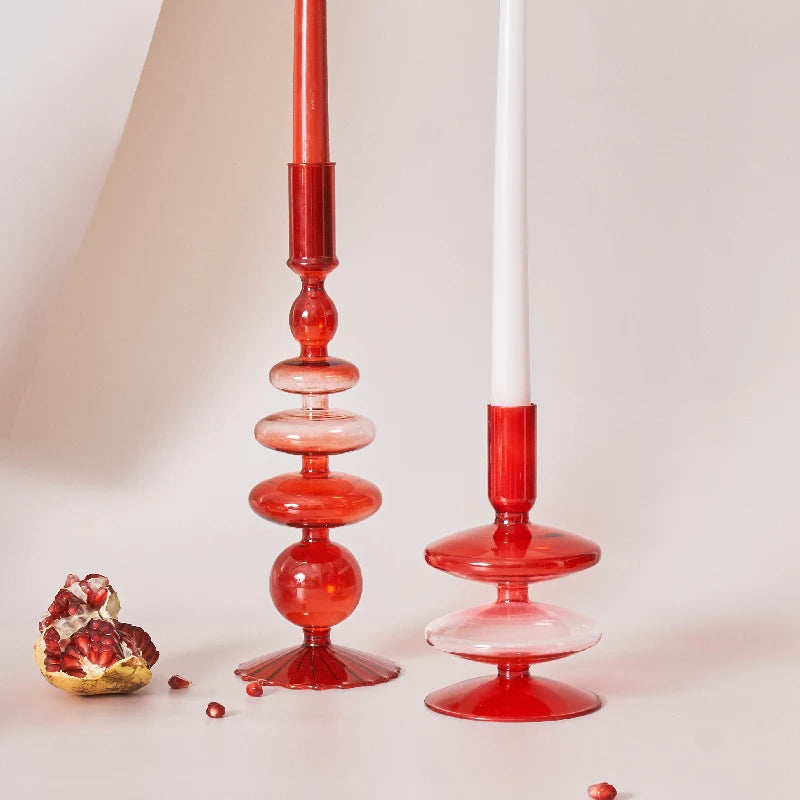 Red Glass Candle Holders Candle Stand Christmas Candle Holder Candlestick Holder