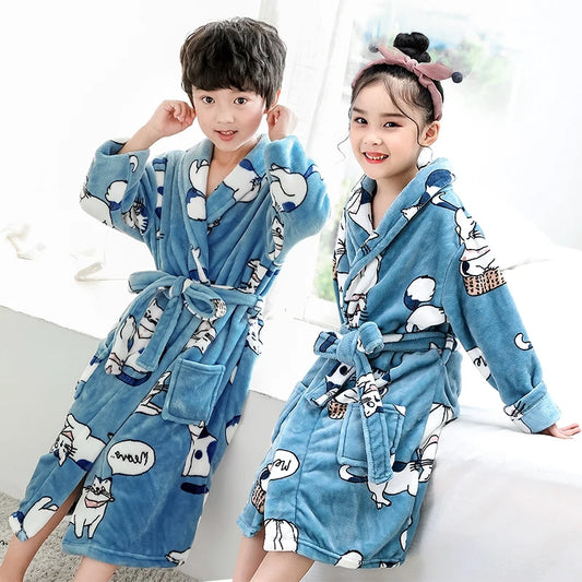 New Arrival Flannel Bathrobe for Boys and Girls Hooded Bear Bathrobes Kids