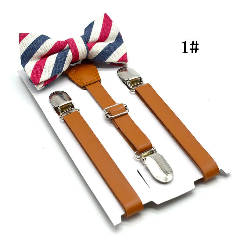 SHOWERSMILE Kids Suspenders With Bow Tie Leather British Style Boys Suspenders