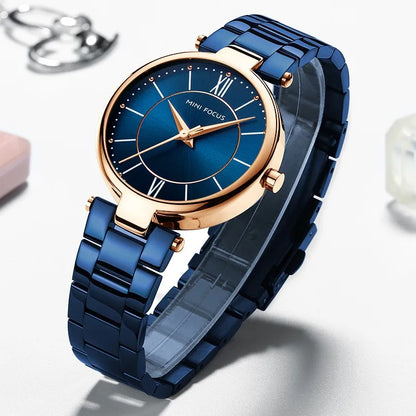 MINI FOCUS Women Watches Waterproof Blue Stainless Steel Brand Luxury Fashion