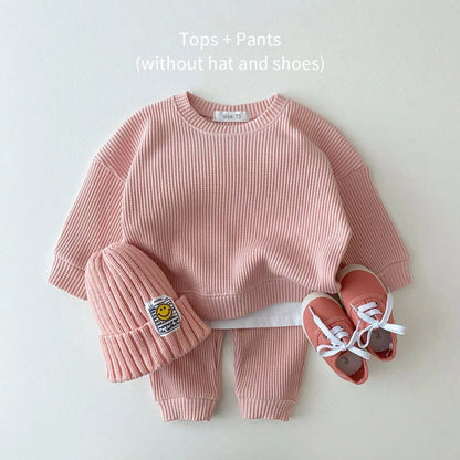 Korean Baby Clothing Sets Waffle Cotton Kids Boys Girls Clothes Spring Autumn