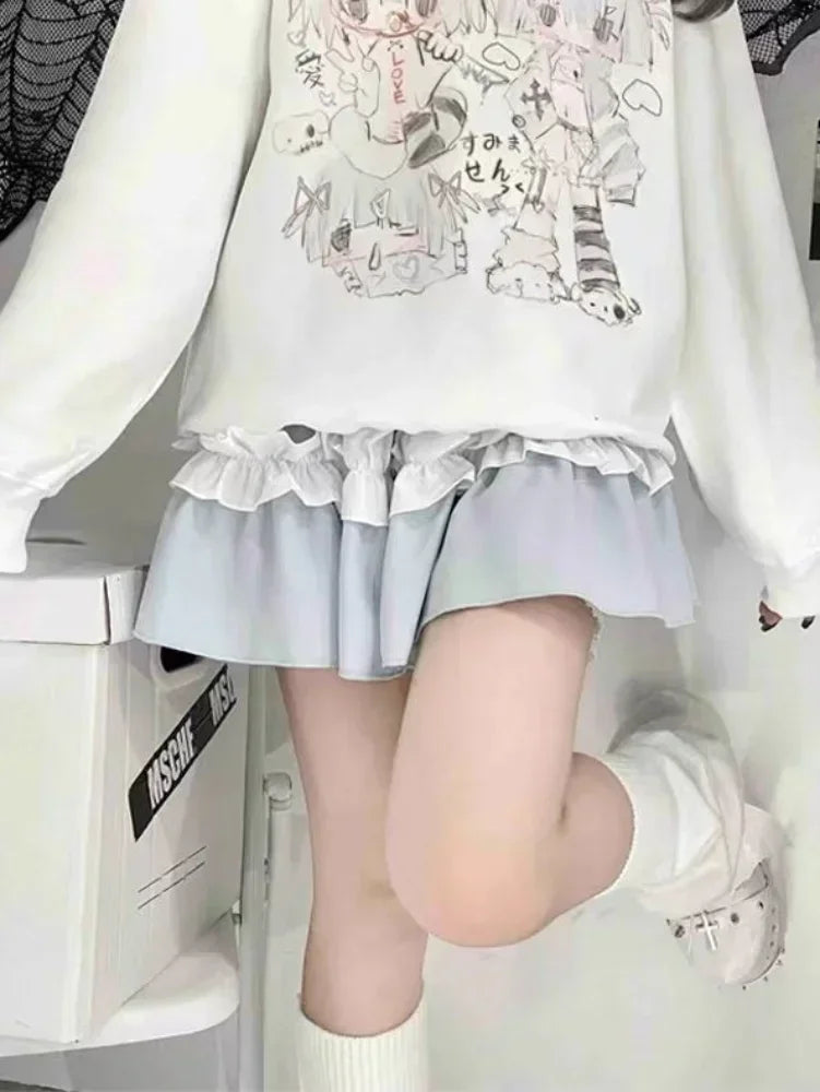 Deeptown Y2k Japanese Harajuku Anime White Hoodie Kawaii Cute Cartoon Streetwear