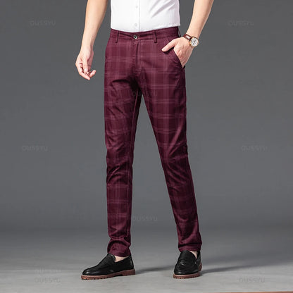 New Men's Trousers Fashion Business Classic Stripe Plaid