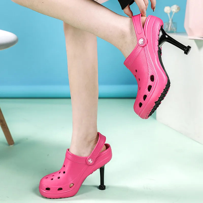 2023 Summer Women Sandals Hole Hole Slippers Sexy Heel Slippers