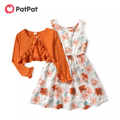 PatPat 2pcs Girl Kids Dress Girls' Dress Sets Floral Print Sleeveless Dress