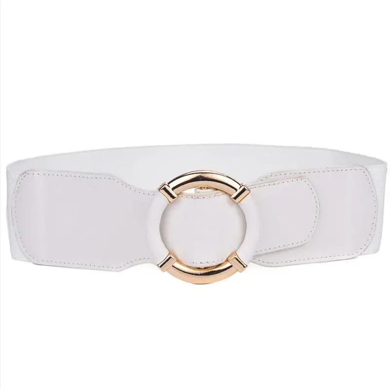 Women’s Elastic Stretch Wide Waist Belts W Wrapped Gold Circle Buckle