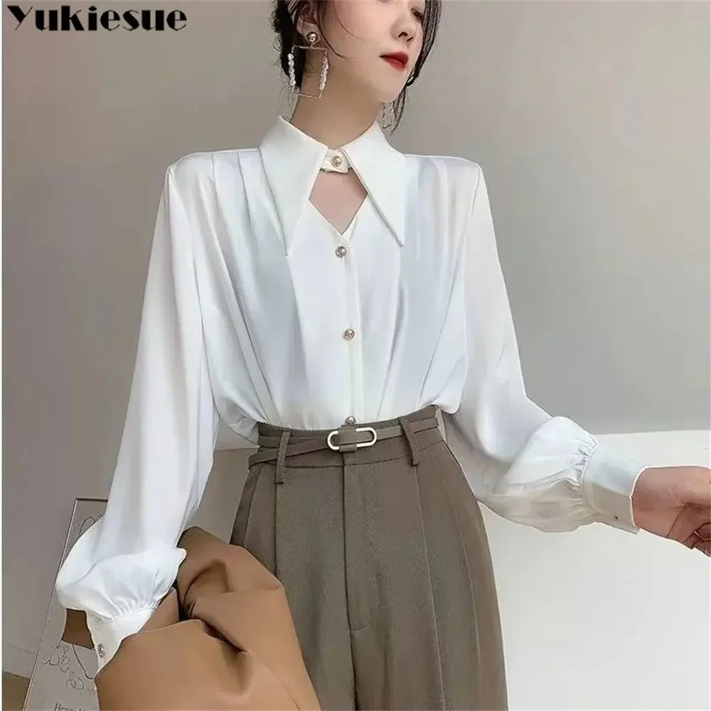 2023 Spring Shirt Elegant OL Chic Turn-Down Collar Long Sleeve