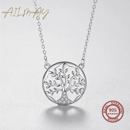 Ailmay 925 Sterling Silver Fashion Charm Tree of Life Earrings Necklaces