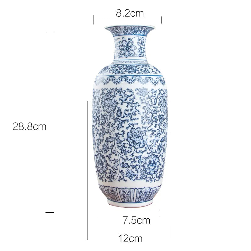 No Glazed Blue and White Porcelain Vases Interlocking Lotus Design Ceramic Vase