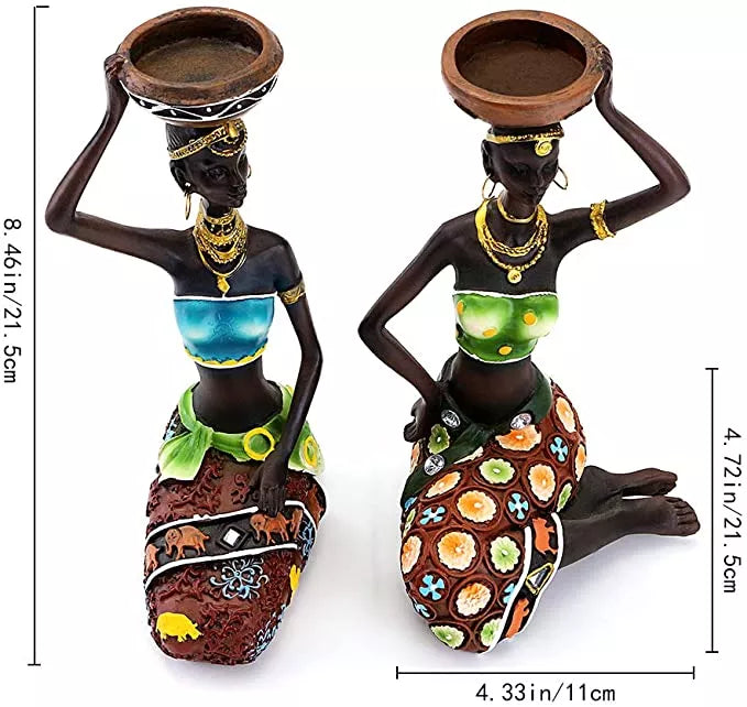 Statue Sculpture Candleholder African Figurines 8.5" Candle Holder