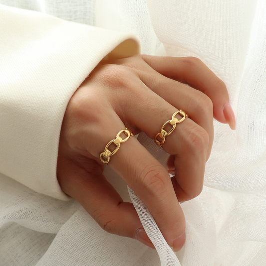 Dainty Korean Jewelry Hollow Chain Open Ring Gold Rings Stainless Steel Ring