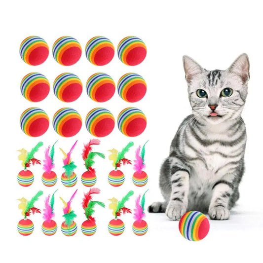 Cat Interactive Toy Funny Rainbow Toy Balls With Feather Cat Toys Play