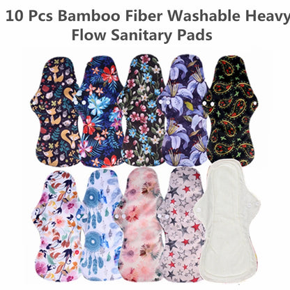 10pcs Organic Bamboo Charcoal Washable Hygiene Menstrual Pads Heavy Flow Pads