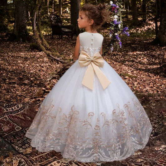 White Lace Bridesmaid Dress Kids Dresses for Girls Children Princess Evening