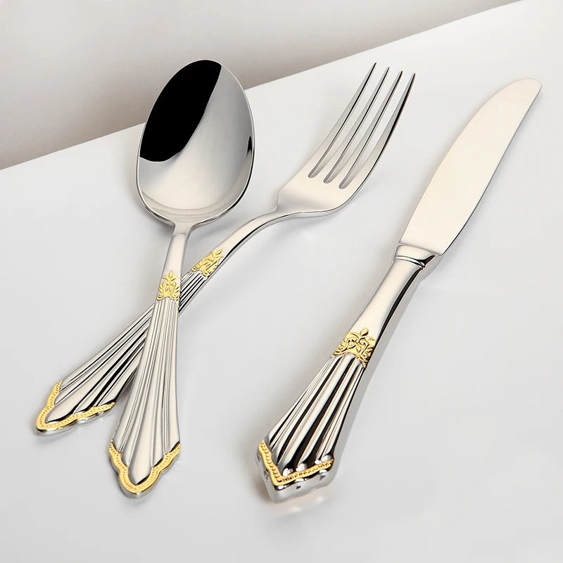 4Pcs Luxury Partial Gold Cutlery Set Dinnerware Set Tableware Dinner Flatware