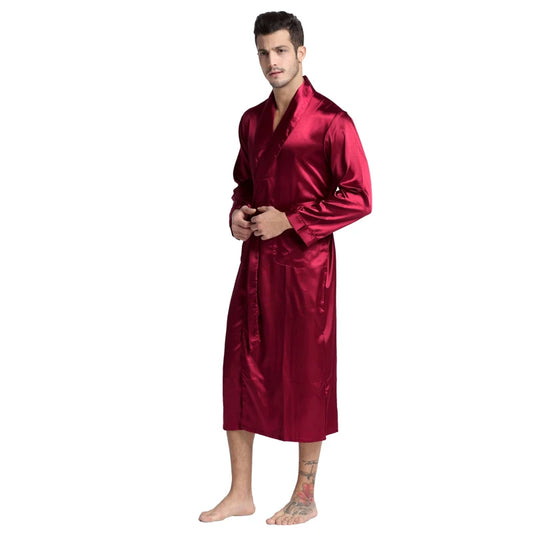 Tony&Candice Men's Silk Satin Bathrobe Robe Long Silk Pajamas Men Sleepwear