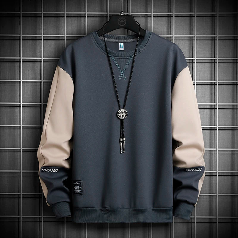 Hot 2021 New Spring Autumn Solid Color Splice Casual Men Hoodies Sweatshirts