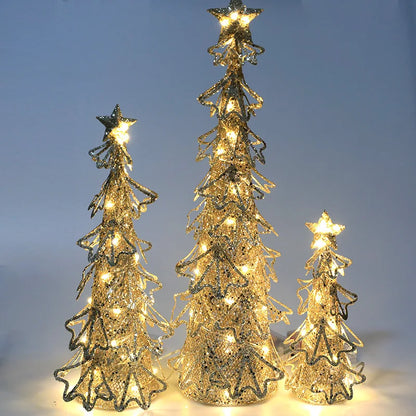 LED Lighted Christmas Tree Table Ornaments Small Metal Christmas Tree Xmas