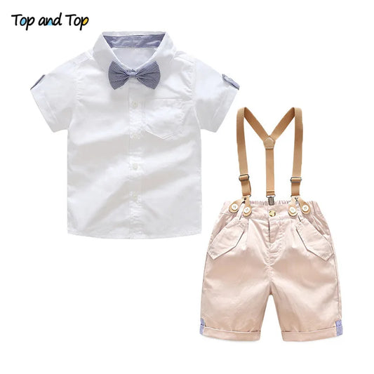 Top and Top Summer Toddler Baby Boys Clothing Sets Short Shirt+Suspenders