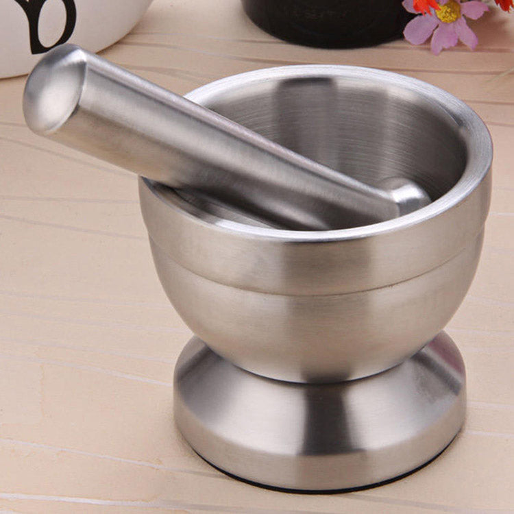 Stainless Steel Mortar Pestle Garlic Pounder Spice Mill Pharmacy Herbs Crusher