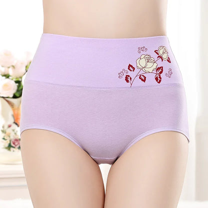 New Women's Cotton Panties High Waist Briefs Embroidery Lingerie Fashionable