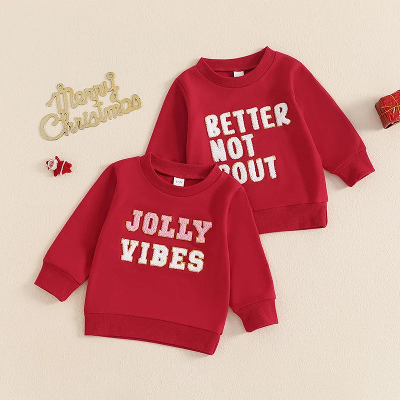 Toddler Kids Baby Boys Girls Christmas Sweatshirts Letter Embroidery Long Sleeve