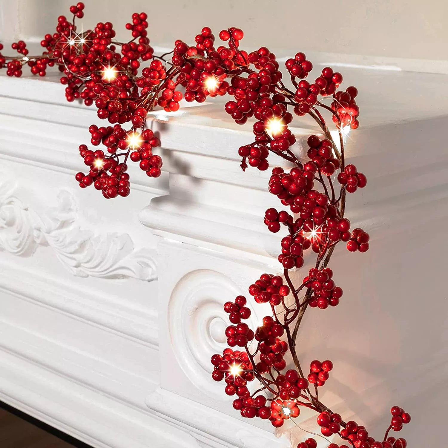 5.9ft/180cm Red Berry Garland Optional Lighting New Year