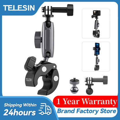 TELESIN Motorcycle Bicycle Rail Mount Clamp With 360 Degree Ball Mount Clip