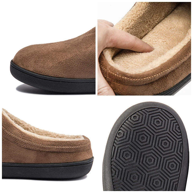 BOREE Classic Home Slippers for Men Winter Suede Short Plush Man Slippers