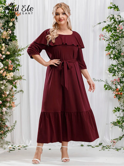 Add Elegant 2022 Autumn Plus Size Dresses for Women Ruffles