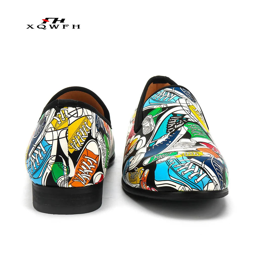 Brand Men Shoes Fashion Print Men Feast Banquet Dress Leather Shoes Individual