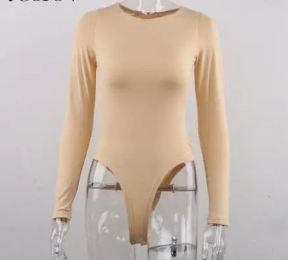 O Neck Long Sleeve Solid White Sexy Bodysuit