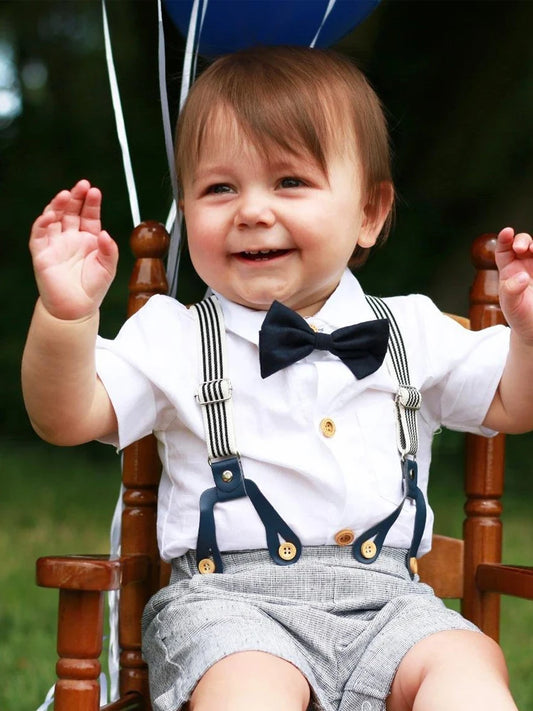 Newborn Baby Boy Summer Formal Clothes Set Bow Wedding Birthday Boys Overall