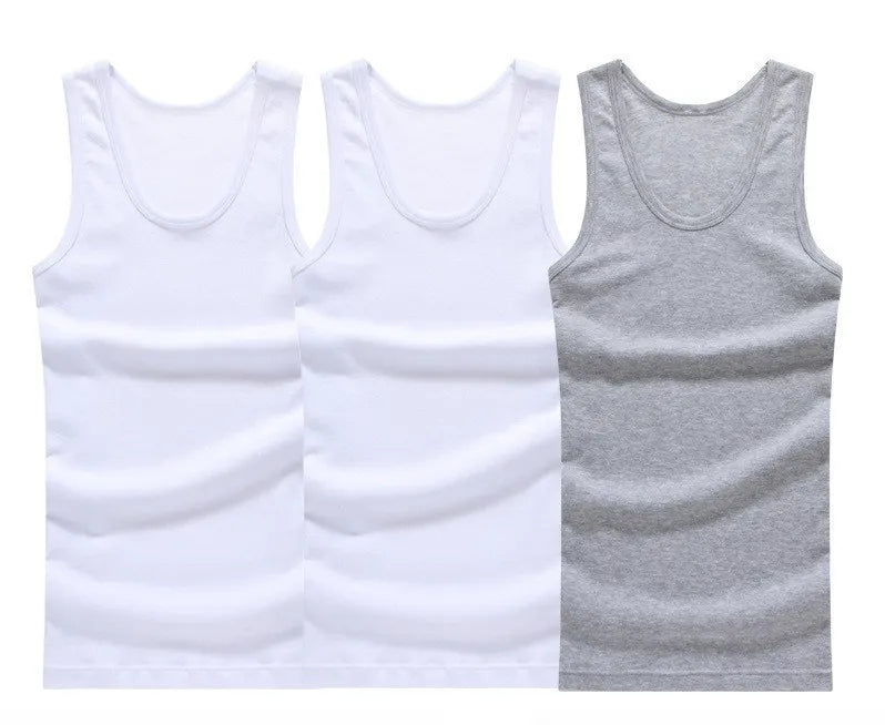 3Pcs/Lot Otton Mens Sleeveless Top Muscle Vest Cotton Undershirts O-Neck