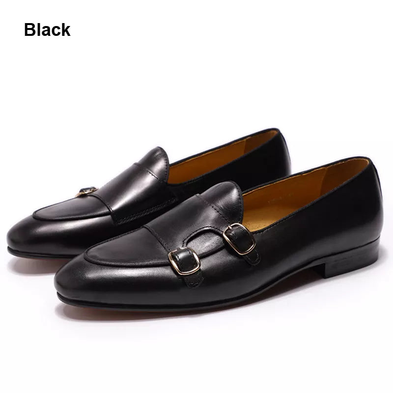 FELIX CHU Genuine Leather Mens Loafers Handmade Monk Strap Wedding Party Casual