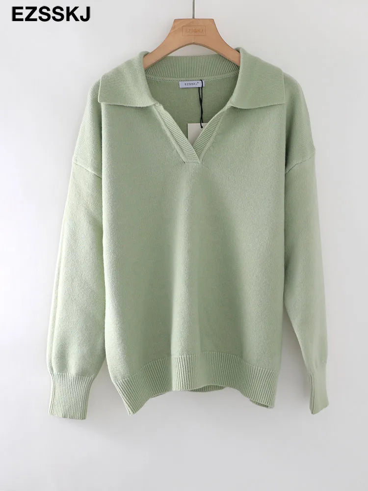 Autumn Winter Casual Chic V-Neck Oversize Thick Sweater Pullovers