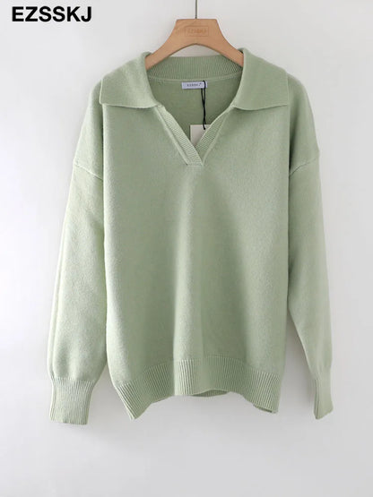 Autumn Winter Casual Chic V-Neck Oversize Thick Sweater Pullovers