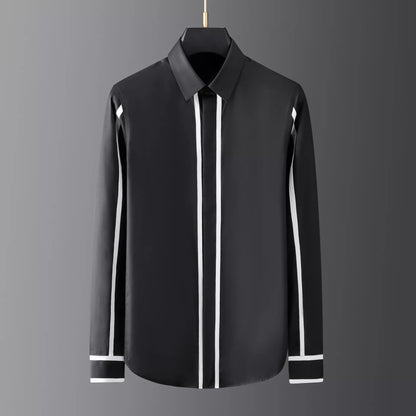 High Quality Shirts Men Geometric Webbing  Casual Long Sleeve Shirt Formal