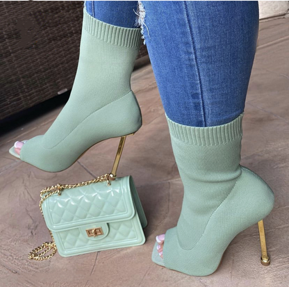 Ankle Boots Slip-On Open Toe Ladies Socks Boots Thin High Heels boots