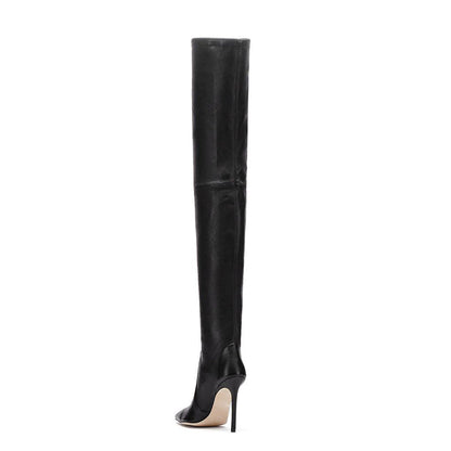 Long Boot Winter Shoes 2022 Black PU Pointed Toe Women High Heel Knee High Boots