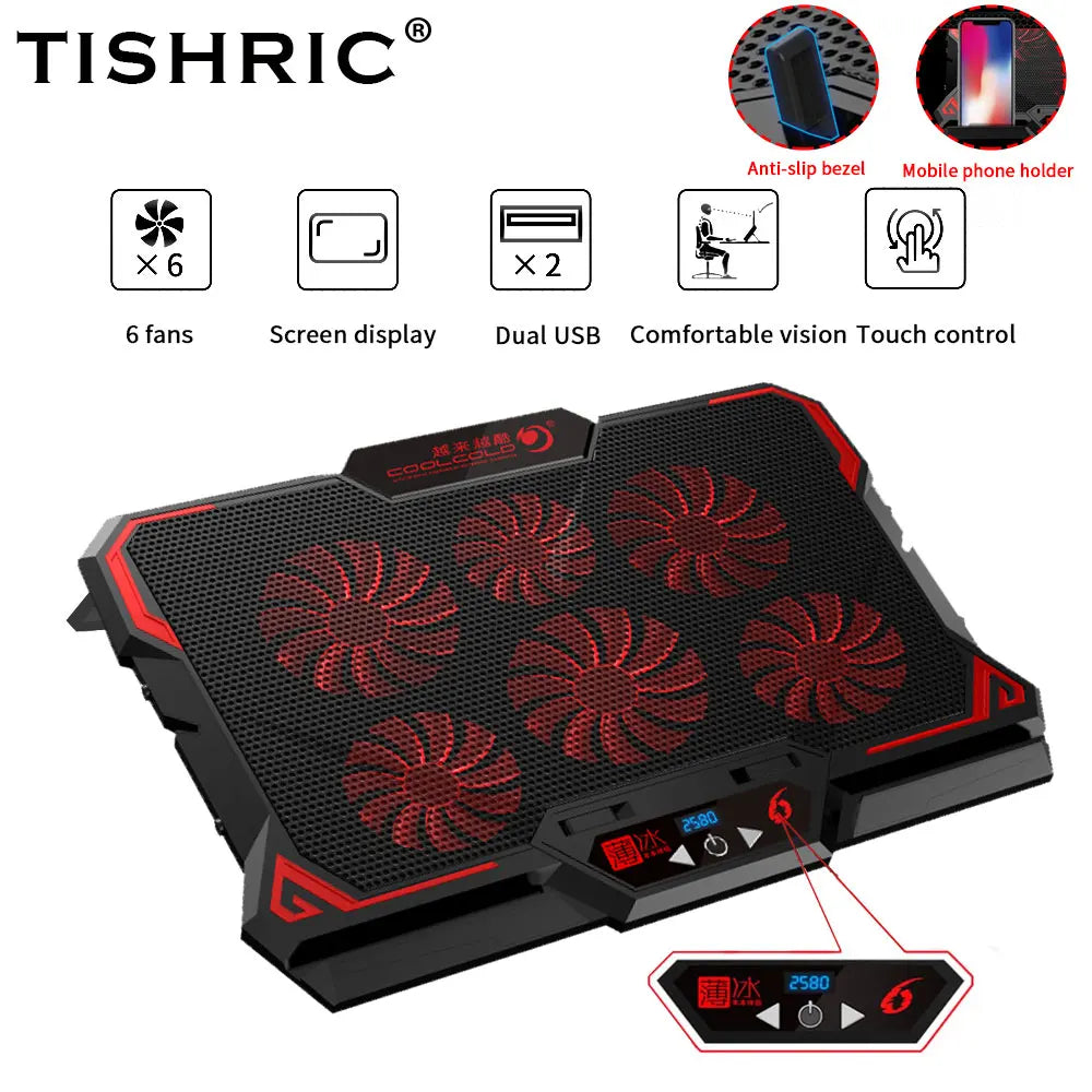 TISHRIC Laptop Cooling Pad 6 Quiet Fans Laptop Cooler Notebook High-Speed