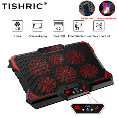 TISHRIC Laptop Cooling Pad 6 Quiet Fans Laptop Cooler Notebook High-Speed